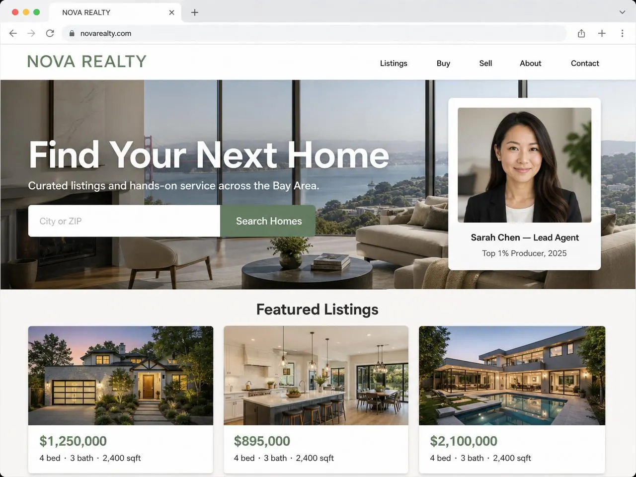 Real Estate Agents website design mockup