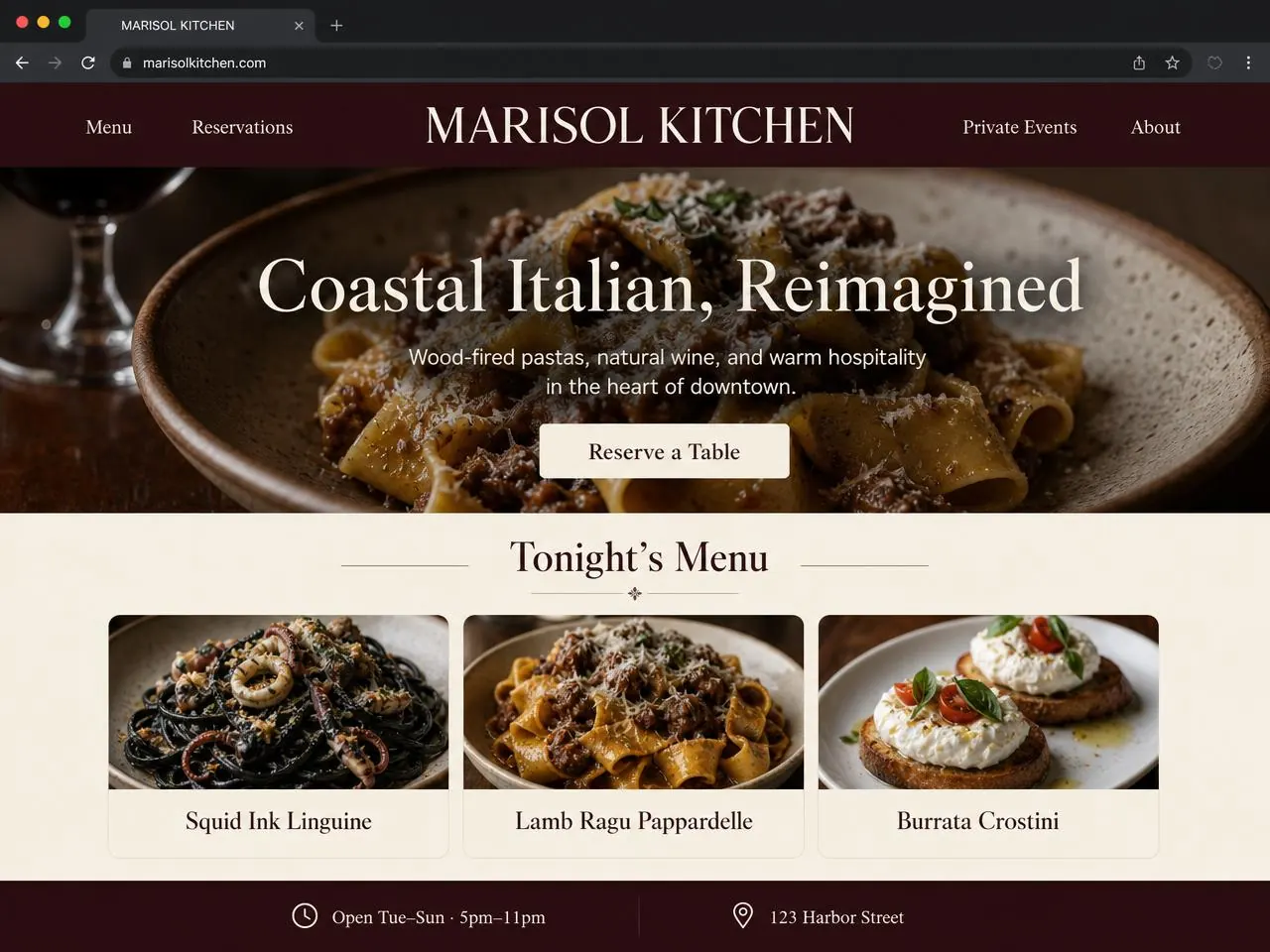 Restaurants & Cafés website design mockup